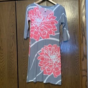 {Whimsy Rose} Gray Dress with Pink Floral Design